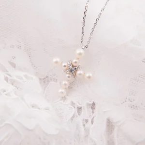 925 Silver Pearl Cross Pendant Necklace